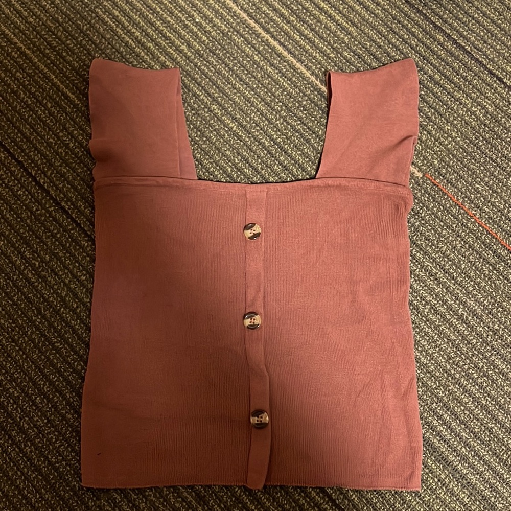 Pink / rosewood ribbed tank top with fake buttons detail